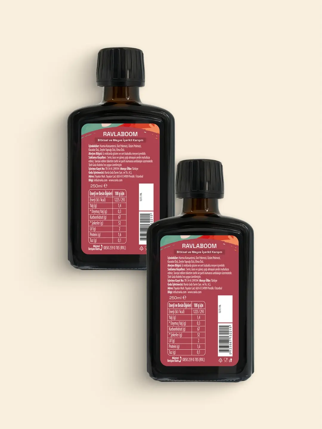 2'li Ürün - Ravlaboom Bitkisel ve Meyve İçerikli Karışım 250ml