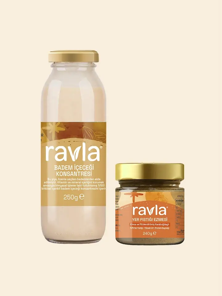 2'li Ürün - Ravla Badem İçeceği Konsantresi - 250g / Ravla Yer Fıstığı Ezmesi - 240g