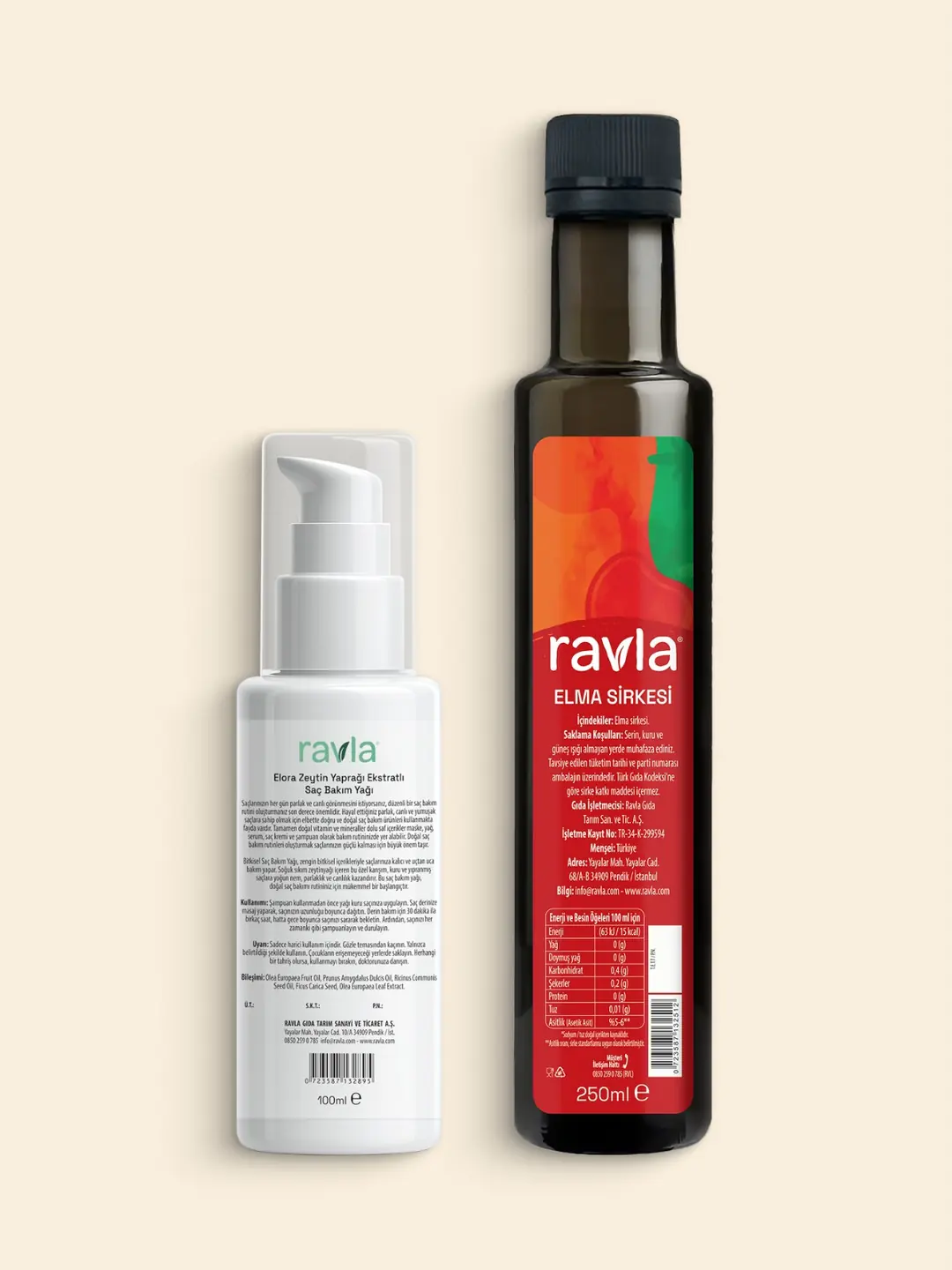 2'li Ürün - Ravla Elora Zeytin Yaprağı Ekstratlı Saç Bakım Yağı 100ml / Ravla Elma Sirkesi 250ml