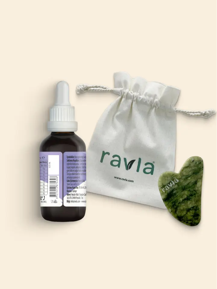 2'li Ürün - Ravla Yeşim Gua Sha Yüz Masaj Taşı / Ravla İncir Çekirdeği Yağı - 50ml