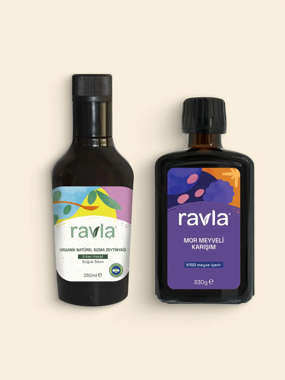 2'li Ürün - Ravla Mor Meyveli Karışım 330g / Ravla Organik Zeytinyağı - Bebek Çocuk Yüksek Polifenol 250ml