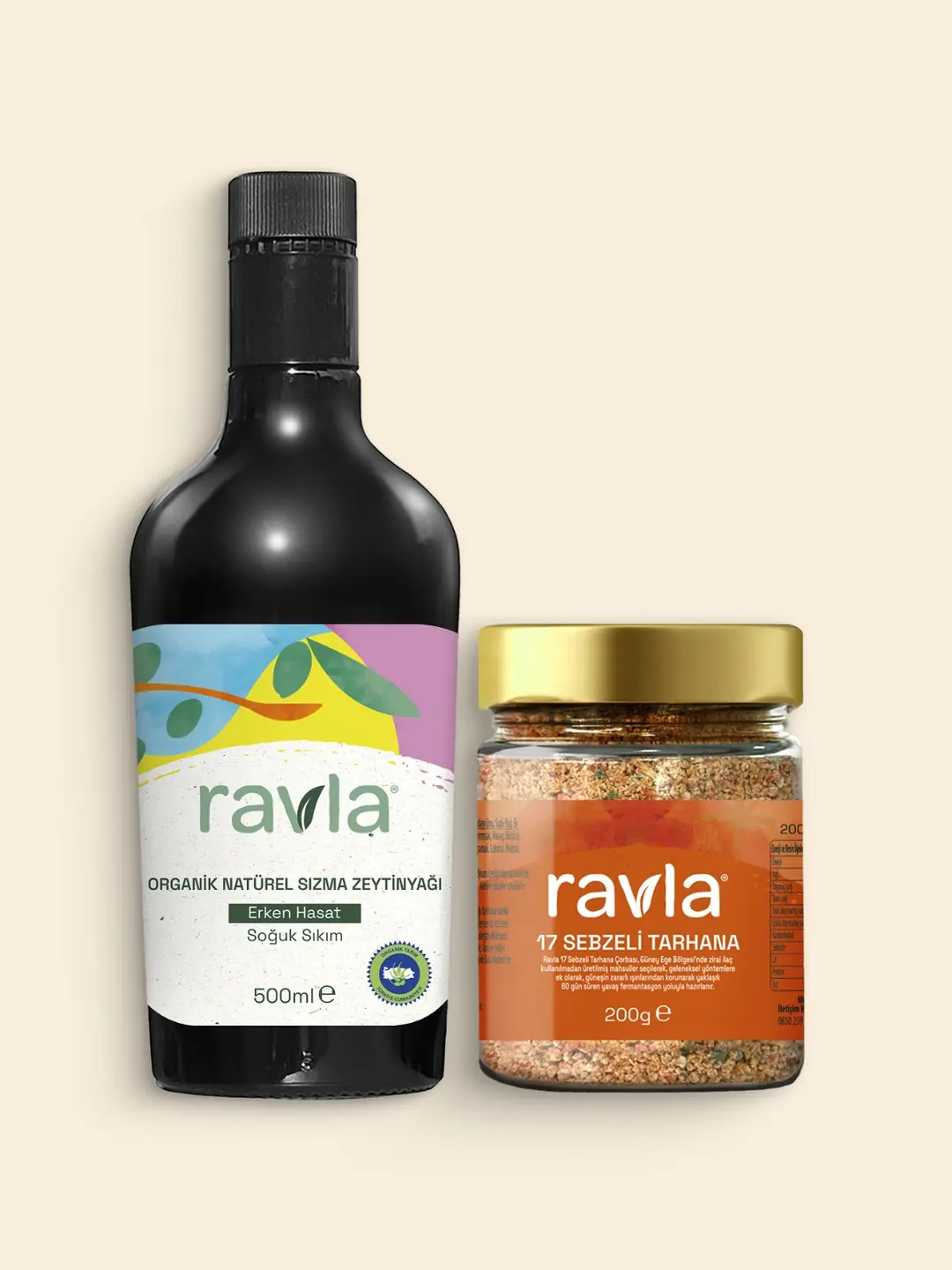 2'li Ürün - Ravla Organik Zeytinyağı - Bebek Çocuk Yüksek Polifenol 500ml / Ravla 17 Sebzeli Tarhana 200g