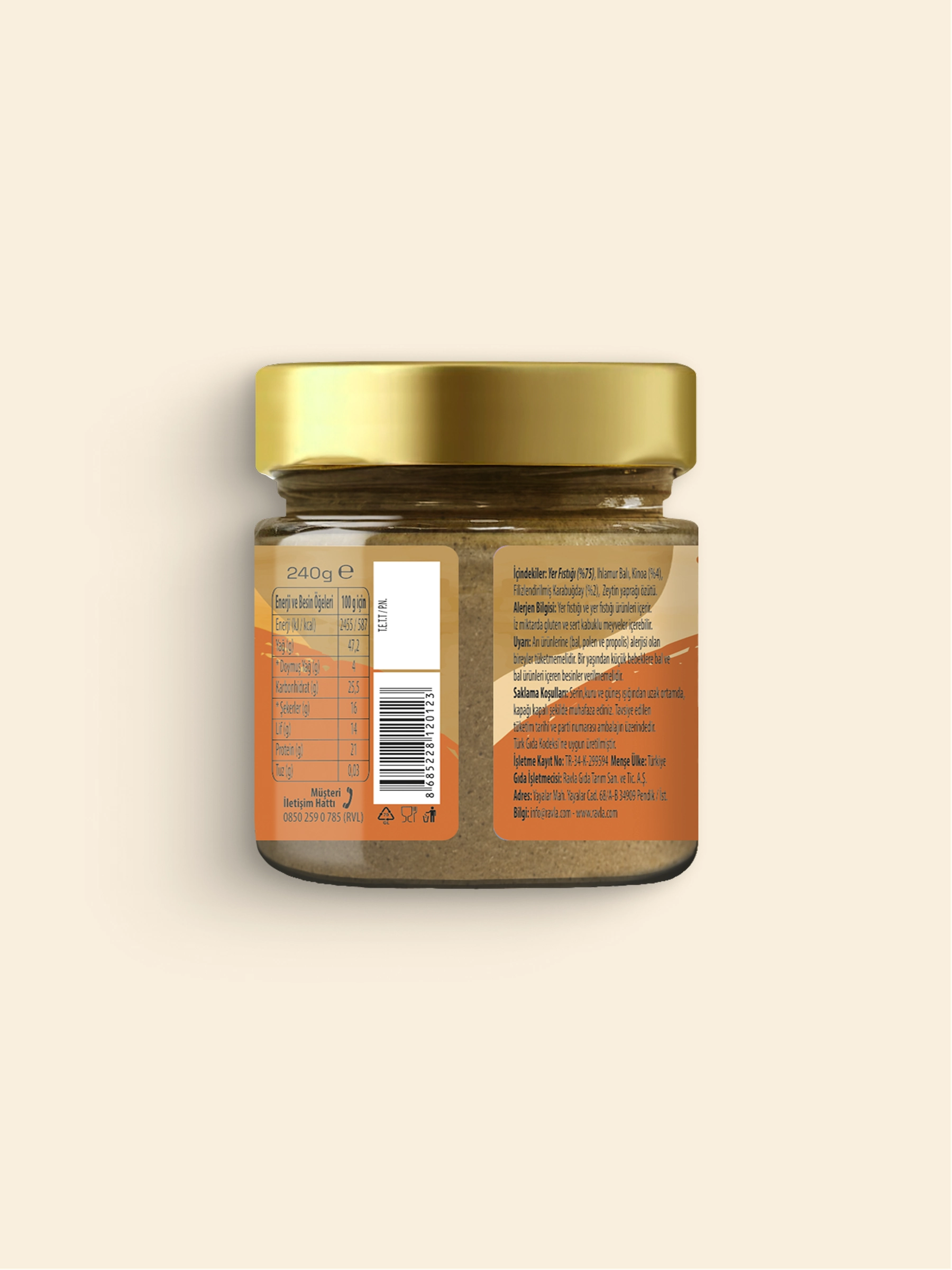 Ravla Yer Fıstığı Ezmesi 240g - Kinoa ve Filizlendirilmiş Karabuğdaylı